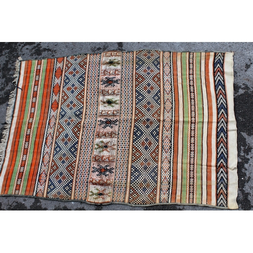 22 - Kelim rug with a central piled section in shades of terracotta, pale blue, green and cream, 7ft 10in... 