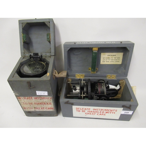 229 - Mid 20th Century black japanned Astro compass mark II, in original carrying case together with a mid... 