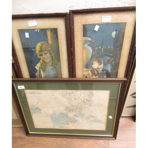 237 - Framed map, ' Plan of Tunbridge Wells ' reduced from Ordnance Survey, together with two framed colou... 