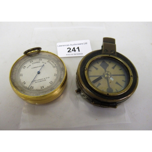 241 - Late 19th / early 20th Century gilt cased pocket barometer with silvered dial, inscribed John Barker... 