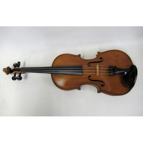 244 - Late 19th / early 20th Century violin with 14.25in two piece back, bearing label for C.H.J.B. Collin... 