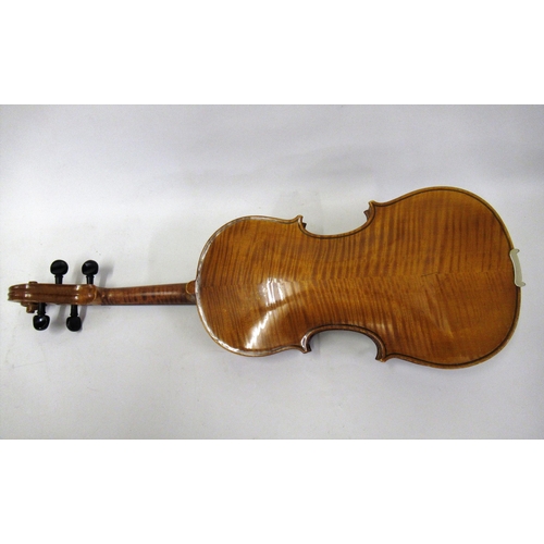 244 - Late 19th / early 20th Century violin with 14.25in two piece back, bearing label for C.H.J.B. Collin... 