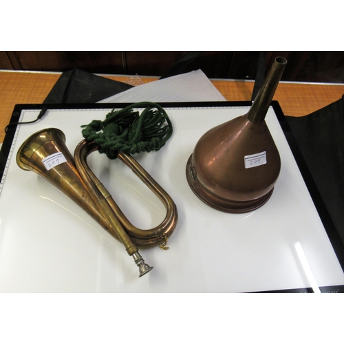 299 - Voilamart LED light box (tracing box), together with a brass bugle and a copper wine funnel