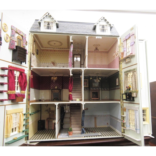 306 - Large pale blue painted wooden dolls house in Georgian style