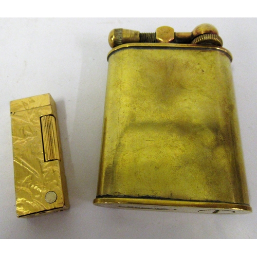 326 - Gold plated Dunhill cigarette lighter and a large brass cased Ministry of Finance cigar lighter