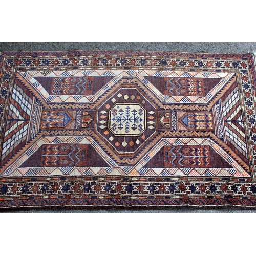 37 - Small Belouch rug, 4ft 3ins x 2ft 10ins approximately, together with a small Chinese black and white... 