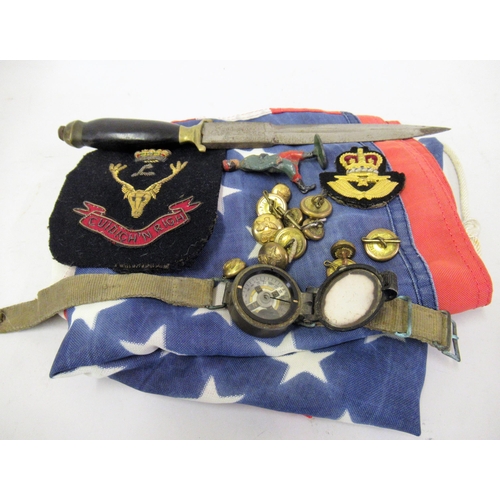 383 - Military issue wrist compass, together with a small quantity of military buttons and two badges, and... 