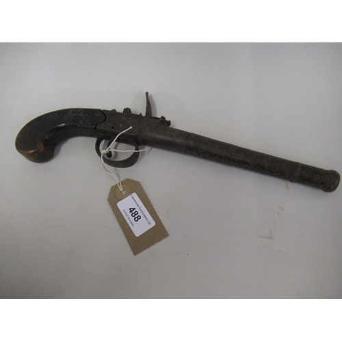 488 - 18th Century flintlock pistol, the lock plate inscribed Barbar (at fault)