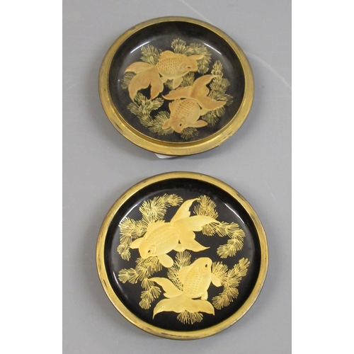 564 - Miniature Satsuma circular box and cover decorated to the exterior with cranes in flight, and to the... 