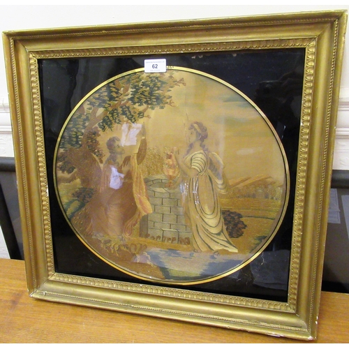 62 - Late 18th / early 19th Century Berlin silk picture depicting Judith at the well, 15ins x 16.5ins app... 