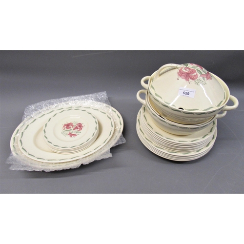 629 - Susie Cooper twenty four piece part dinner service decorated in the pink Tiger Lily pattern