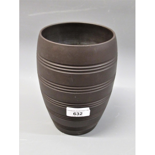 632 - Wedgwood Keith Murray bronze basalt ribbed oviform vase, 7ins high approximately, impressed marks an... 