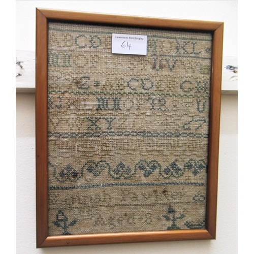 64 - 19th Century needlework sampler together with two others