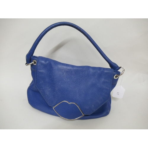 69 - Lulu Guinness, blue leather handbag with dust bag, together with a Harrods white shoulder bag (at fa... 