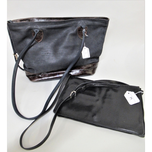 71 - Emmy, London, black leather shoulder bag with adjustable strap, together with a Hide & Seek navy tot... 