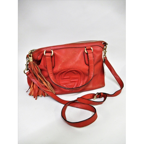 87 - Gucci, red leather bag with detachable shoulder strap, with dust bag