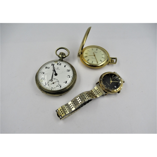 956 - Omega silver plated pocket watch (at fault), together with a Breil gold plated pocket watch and a Br... 