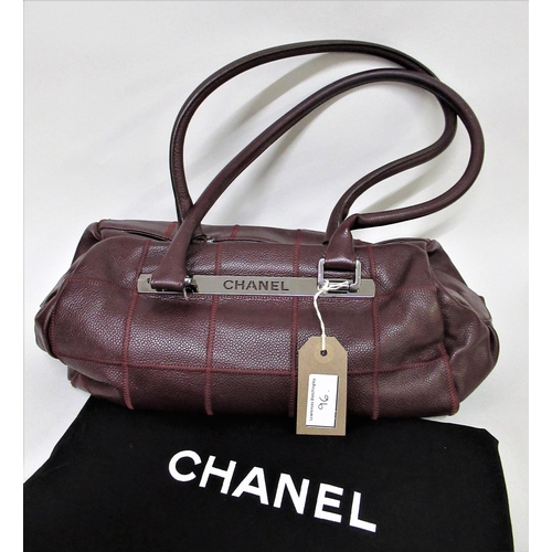 96 - Chanel square stitch Caviar burgundy leather handbag, complete with dust bag