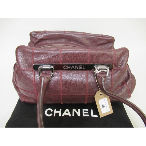 96 - Chanel square stitch Caviar burgundy leather handbag, complete with dust bag