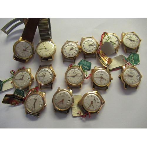 906 - Collection of fourteen various mid 20th Century gold plated wristwatches by Mudu, Zelma and others, ... 