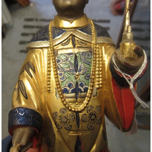 307 - Pair of late 19th / early 20th Century Chinese carved lacquer gilt and polychrome decorated figures ... 