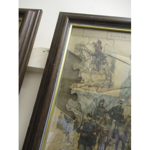 339 - Group of three unusual framed military figure jigsaws, after Knotel, (some losses)