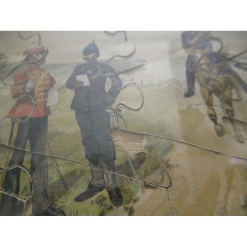 339 - Group of three unusual framed military figure jigsaws, after Knotel, (some losses)