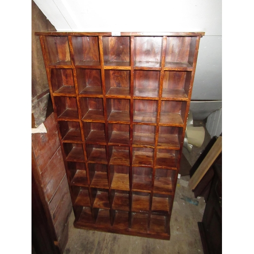 2315B - 20th Century hardwood floor standing pigeon hole unit, 29.5ins x 6.5ins x 56ins high