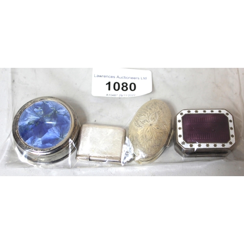 1080 - Chester silver and purple translucent enamel decorated pill box of irregular octagonal form, sterlin... 