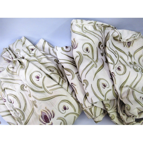 112 - Pair of good quality curtains in Art Nouveau style on a beige ground, 6ft wide x 4ft drop each and a... 