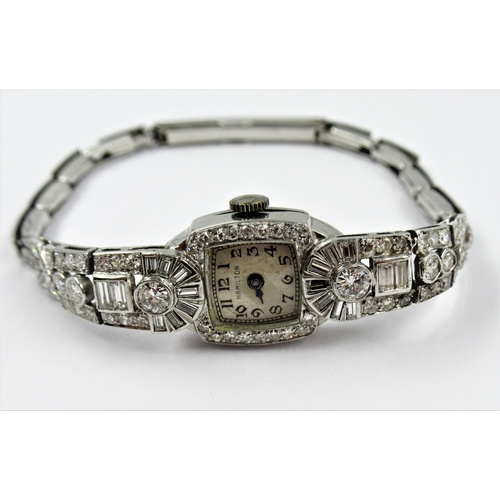 1133 - Ladies Art Deco platinum and diamond cocktail wristwatch by Hamilton (winds and sets, minute hand la... 