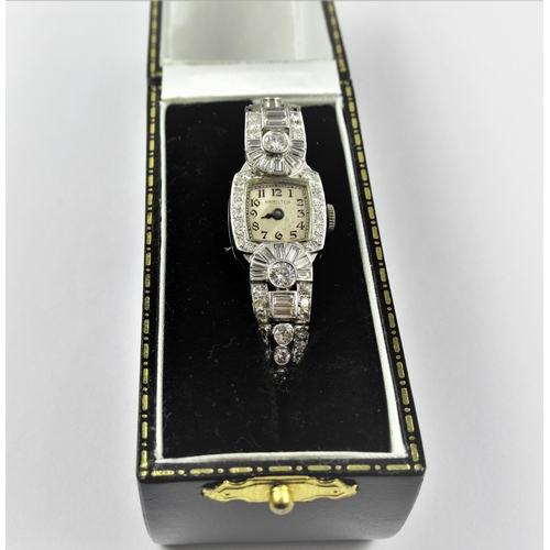 1133 - Ladies Art Deco platinum and diamond cocktail wristwatch by Hamilton (winds and sets, minute hand la... 