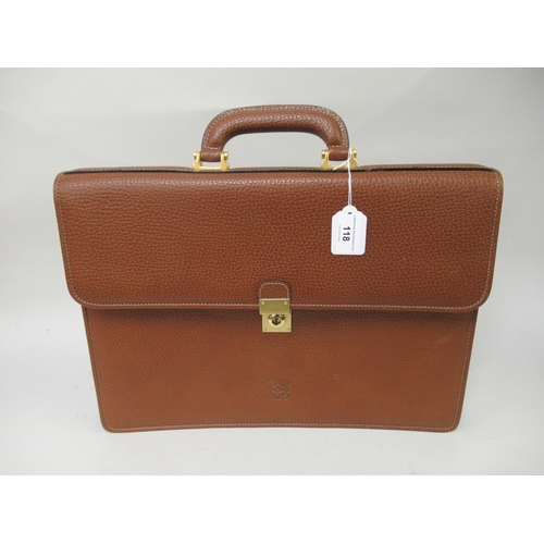 118 - Loewe tan grained leather briefcase with key