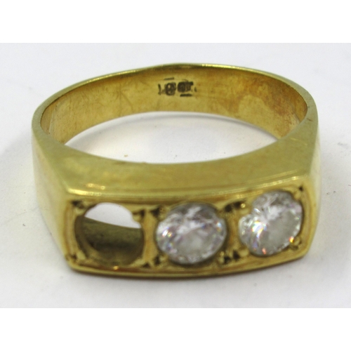 1192 - 18ct Gold ring set with a single diamond, single paste stone and a vacant aperture, gross weight 9gm... 