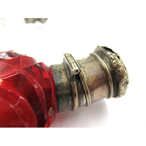 1205 - 19th Century ruby glass double-ended scent bottle / vinaigrette, together with four other various sc... 