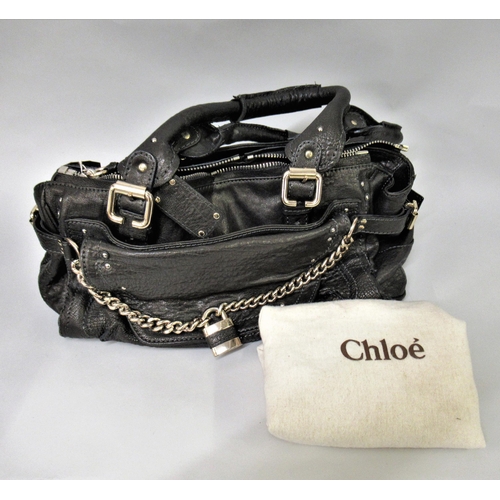 124 - Chloe Paddington black leather shoulder bag with silver tone hardware, Serial No. 03-07-53 2, comple... 