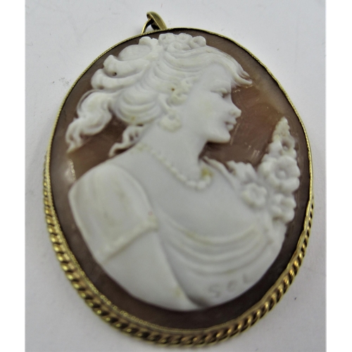 1242 - 9ct Yellow gold mounted shell carved cameo pendant