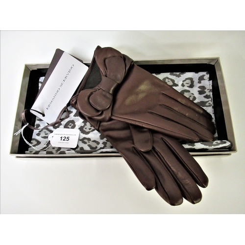 125 - Ermanno Scervino, pair of ladies brown leather gloves, size 7.5, in original box and with original l... 