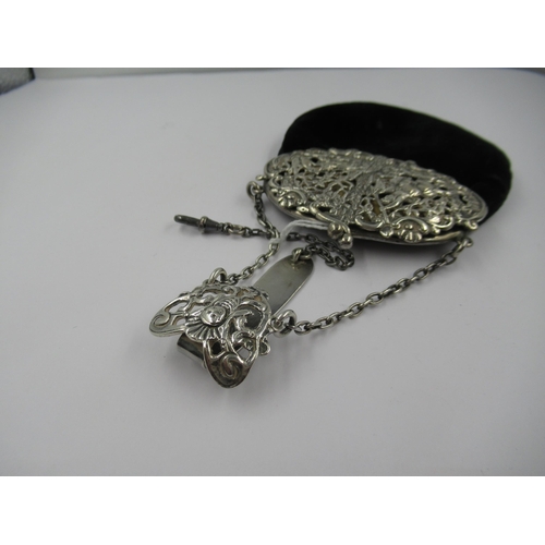 1264 - London silver mounted chatelaine/purse