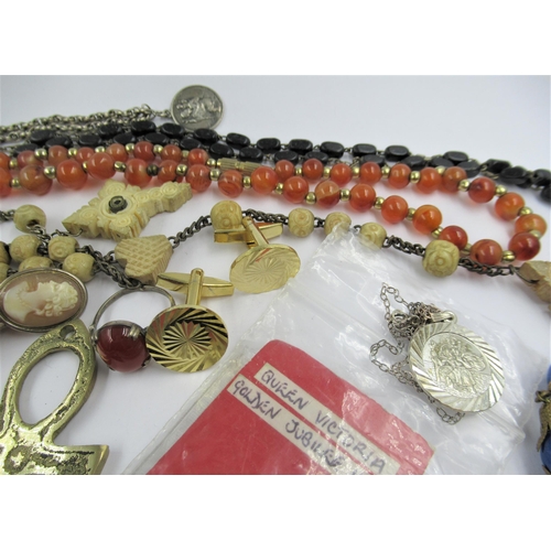 1275 - Small quantity of miscellaneous costume jewellery and coins