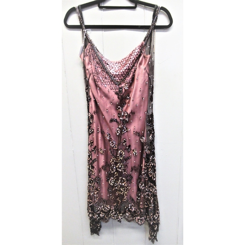 129 - Jenny Packham, beaded short dusky pink evening dress, in size 10