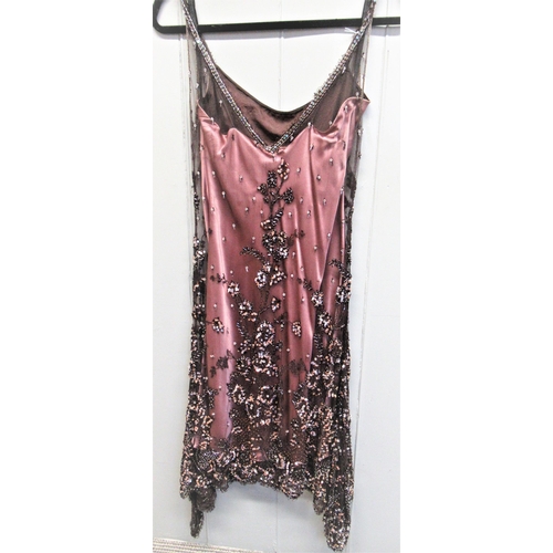 129 - Jenny Packham, beaded short dusky pink evening dress, in size 10