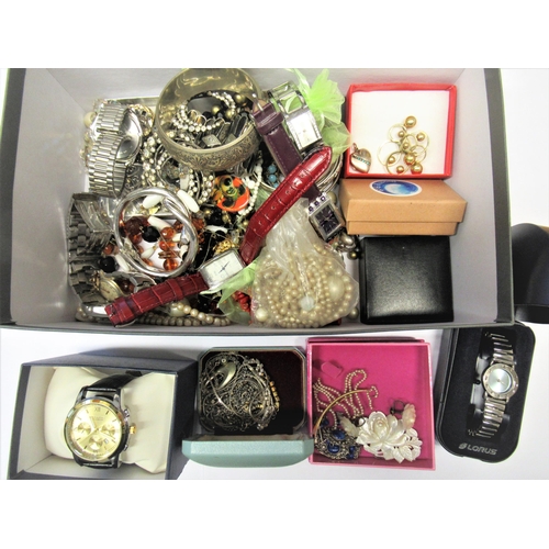 1333 - Box containing a quantity of various costume jewellery, including a quantity of various watches