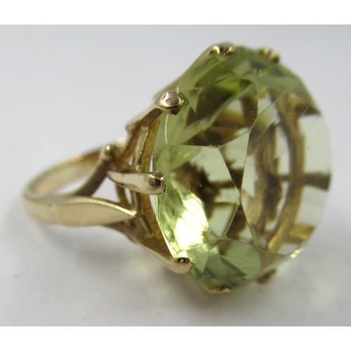 1336 - 9ct Gold dress ring set large citrine, gross weight 7.7g, size 'J'