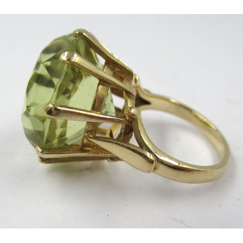 1336 - 9ct Gold dress ring set large citrine, gross weight 7.7g, size 'J'