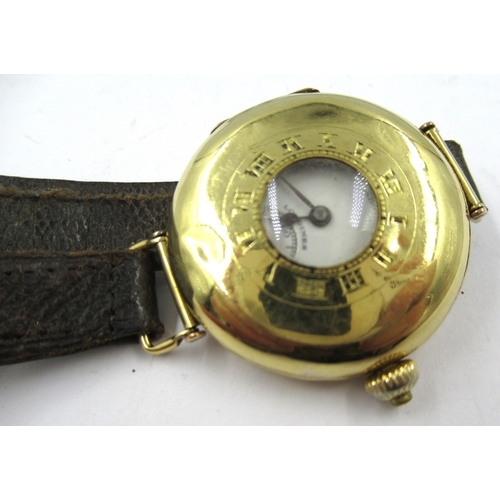 1337 - Longines, circular 18ct gold cased hunter type wristwatch