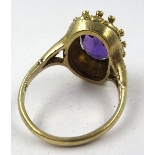 1340 - 9ct Gold dress ring set oval amethyst, gross weight 6.6g