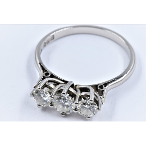 1347 - Platinum three stone diamond ring approximately 1ct total weight, size 'U.5'