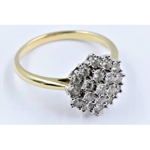 1348 - 9ct Yellow gold multiple cluster ring, size 'S'