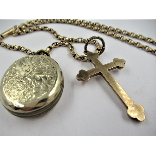 1364 - 9ct Gold pendant cross, a 9ct gold chain, 11.5g, together with a gold back and front locket